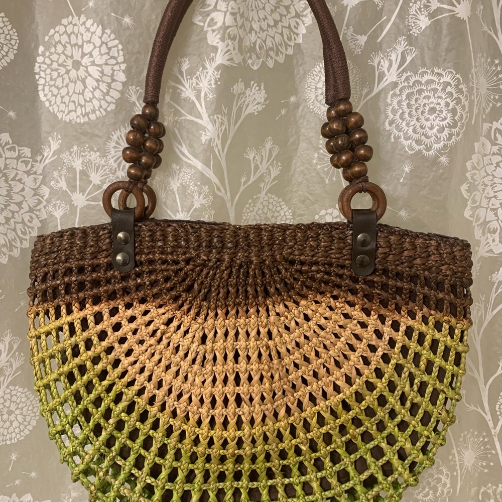 Handcrafted Brown and Green Woven Bag